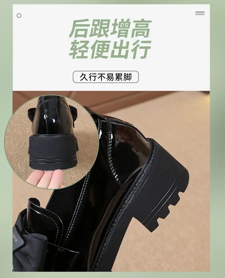 Soft Leather Single-layer Shoes Women's Thick-soled Loafers 2023 New Summer Mid-heel Women's Shoes Bow Bright Leather Shoes Women's Petite — feature 3