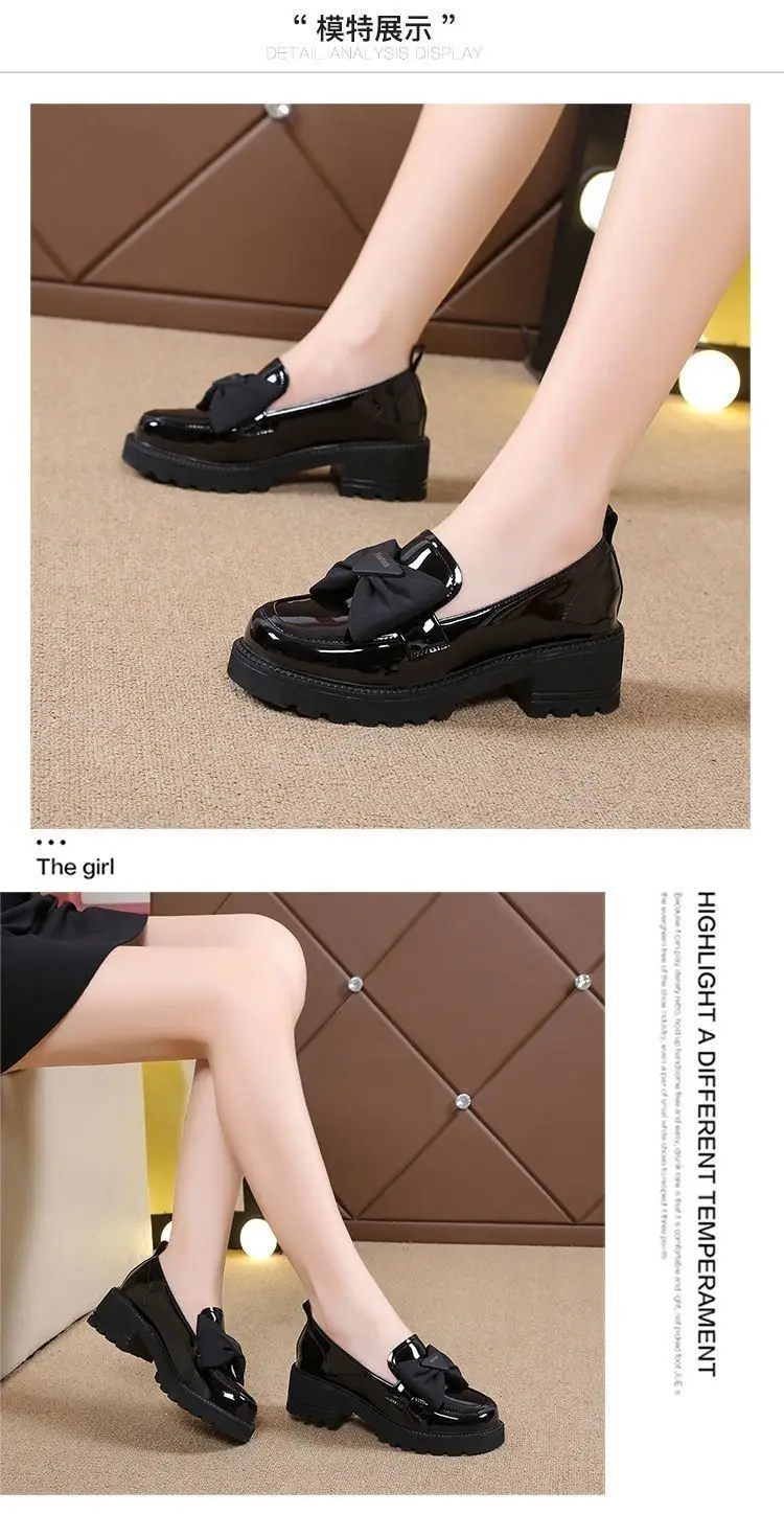 Soft Leather Single-layer Shoes Women's Thick-soled Loafers 2023 New Summer Mid-heel Women's Shoes Bow Bright Leather Shoes Women's Petite — feature 5