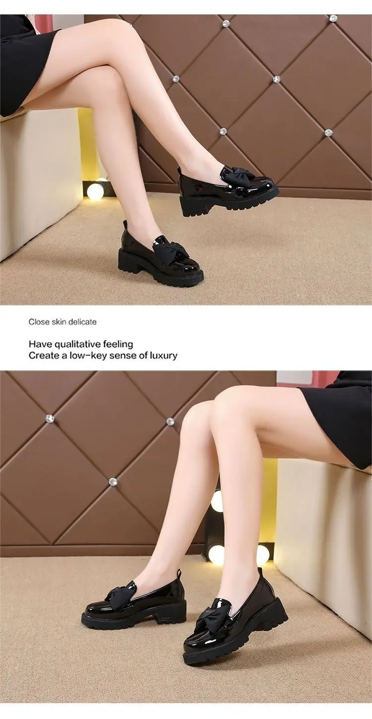 Soft Leather Single-layer Shoes Women's Thick-soled Loafers 2023 New Summer Mid-heel Women's Shoes Bow Bright Leather Shoes Women's Petite — feature 6