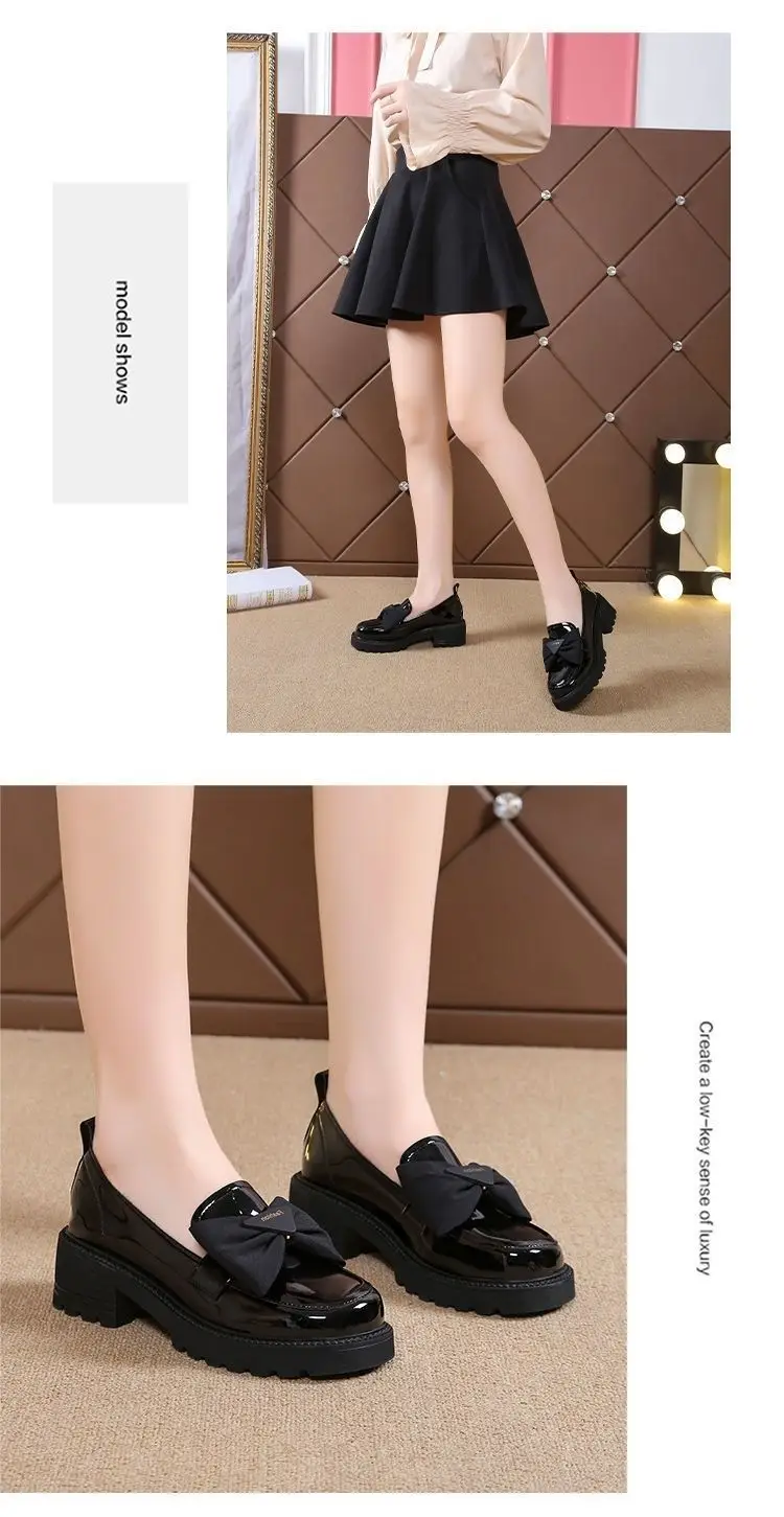Soft Leather Single-layer Shoes Women's Thick-soled Loafers 2023 New Summer Mid-heel Women's Shoes Bow Bright Leather Shoes Women's Petite — feature 7