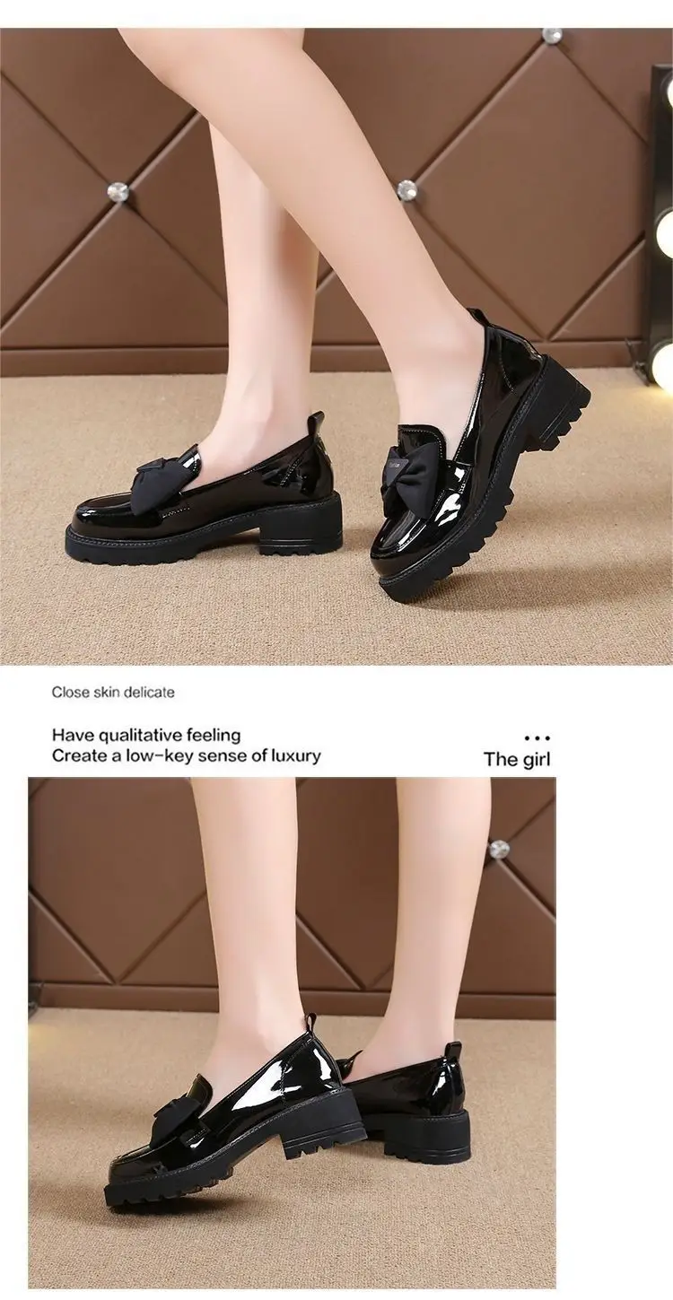 Soft Leather Single-layer Shoes Women's Thick-soled Loafers 2023 New Summer Mid-heel Women's Shoes Bow Bright Leather Shoes Women's Petite — feature 8