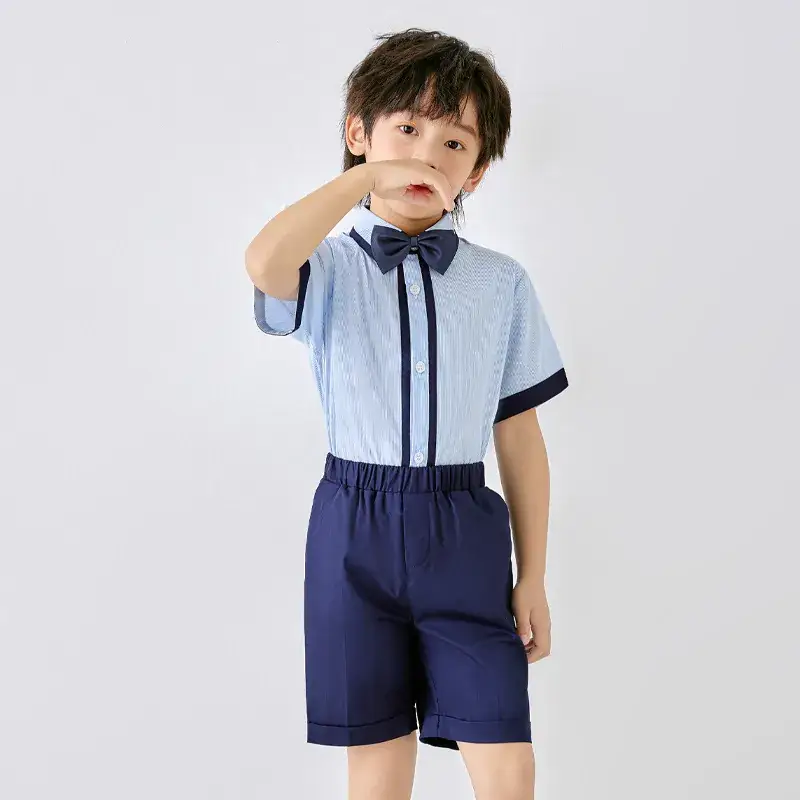 Children's Blue School Uniform Shorts Set Summer School Wear - Image 6