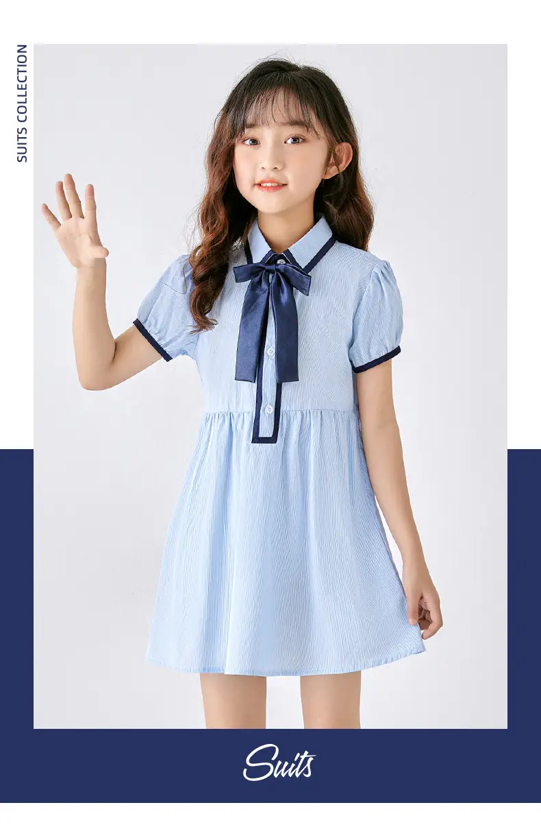 Children's Blue School Uniform Shorts Set Summer School Wear — feature 2