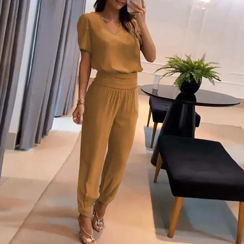 Cross-Border V Neck Printed Pants Suit Two-Piece Set - Image 5