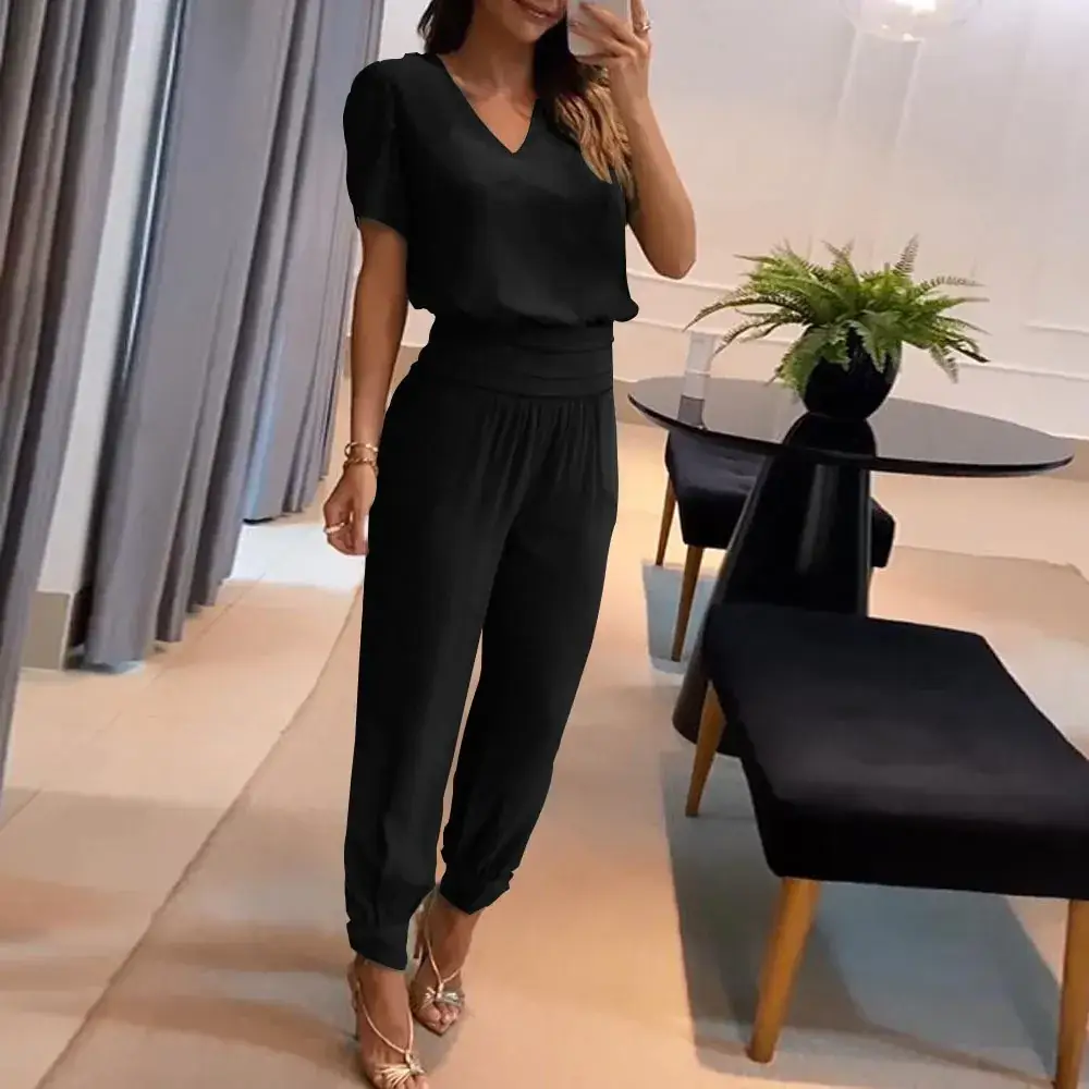 Cross-Border V Neck Printed Pants Suit Two-Piece Set - Image 6