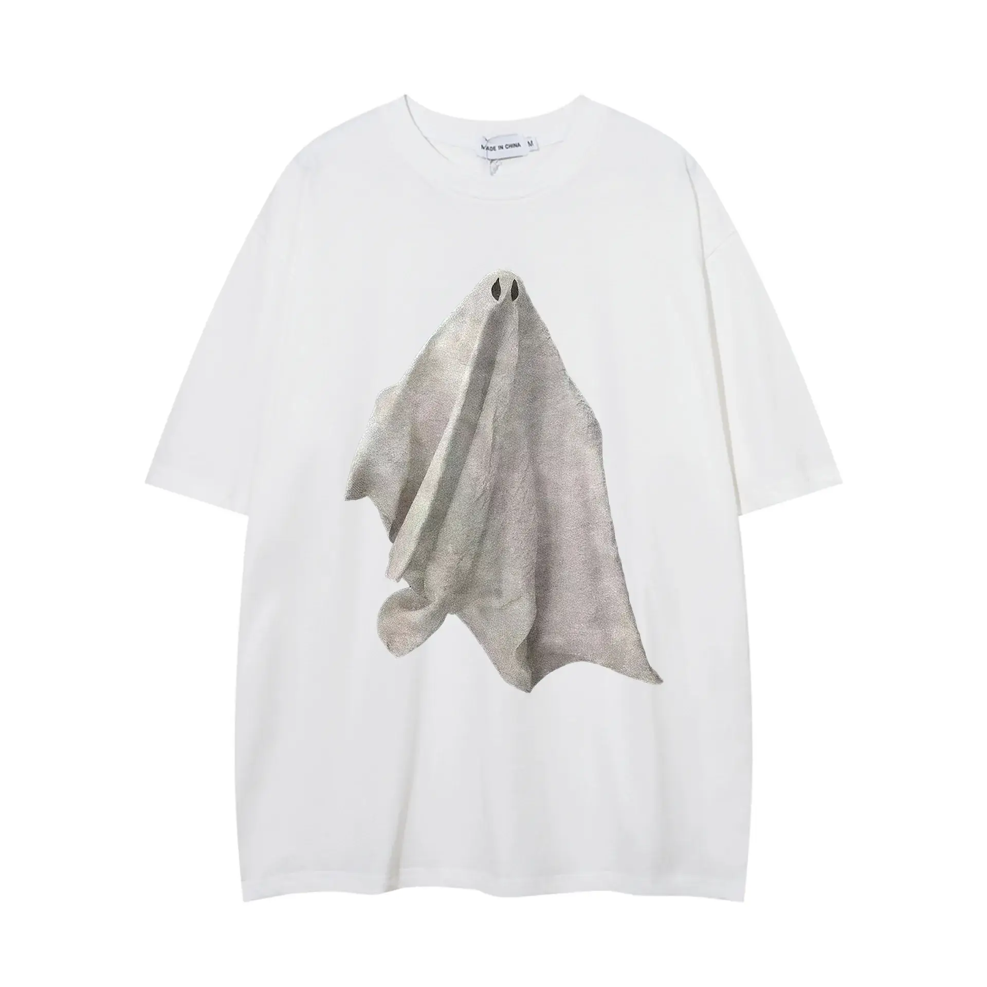 Men Women Cotton Ghost Print T-Shirt Brown Loose Fit - Image 4