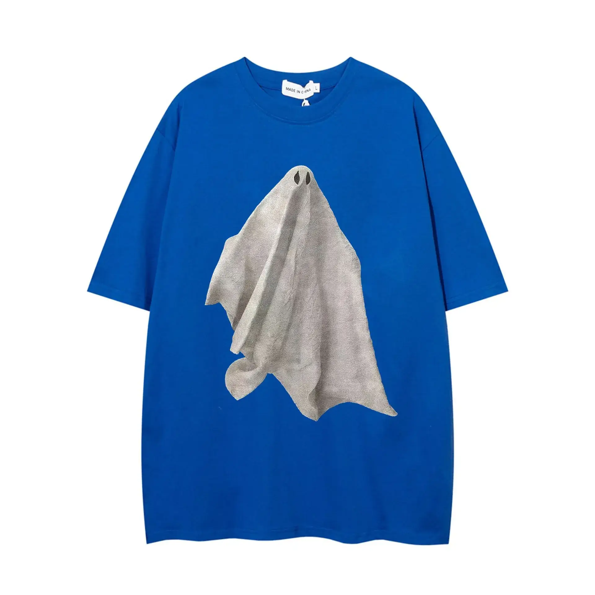 Men Women Cotton Ghost Print T-Shirt Brown Loose Fit - Image 5