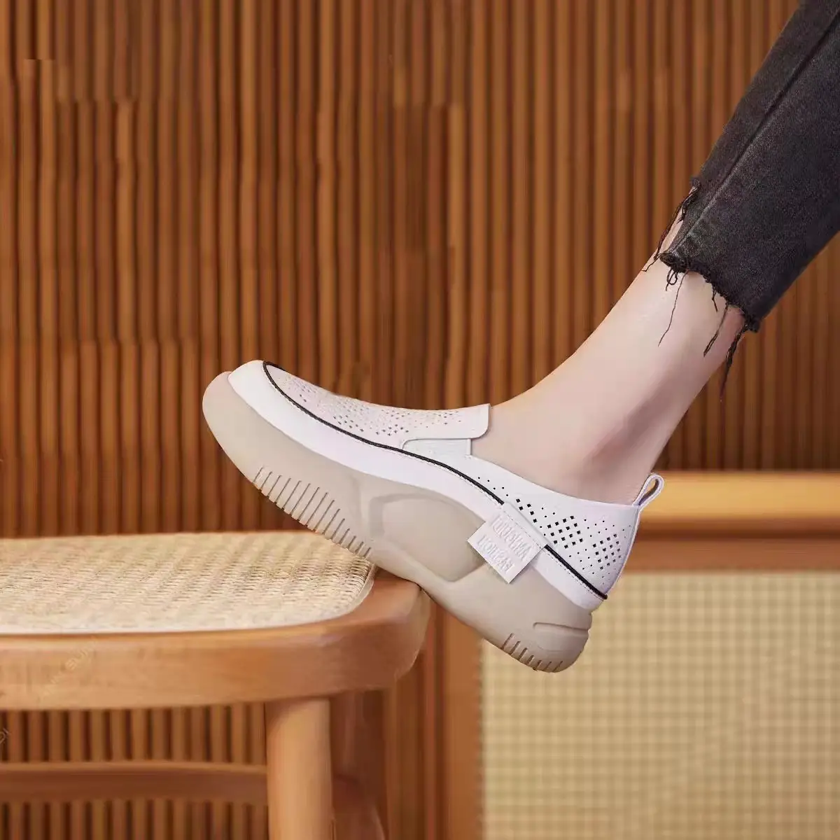 Women's 2024 Slip-On White Hollow Loafers Thick Sole - Image 6