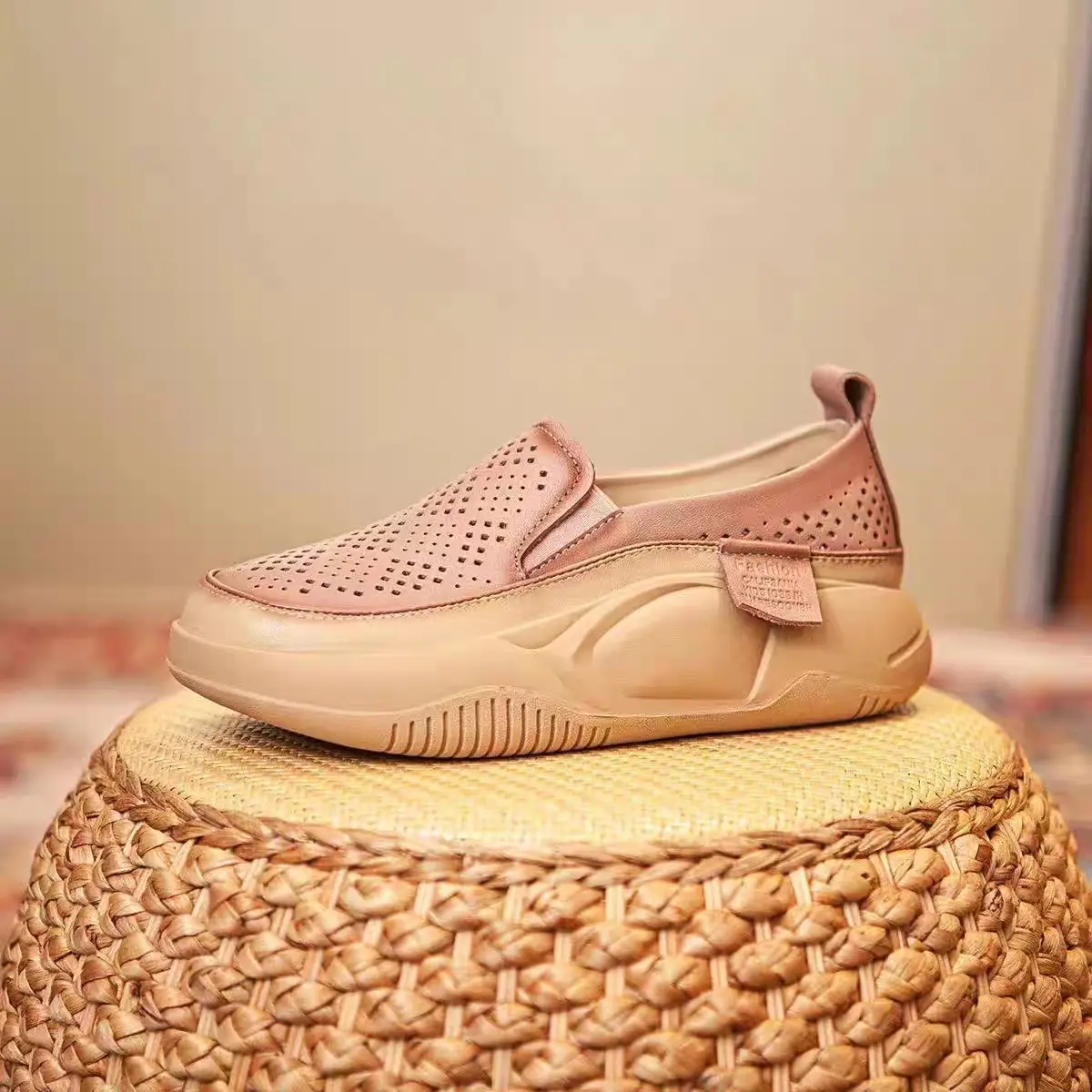 Women's 2024 Slip-On White Hollow Loafers Thick Sole - Image 8