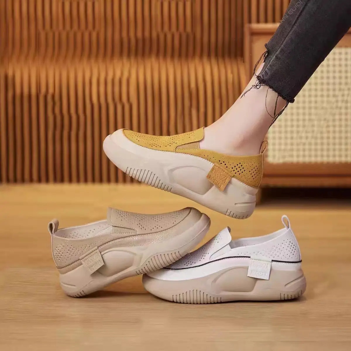 Women's 2024 Slip-On White Hollow Loafers Thick Sole — feature 6