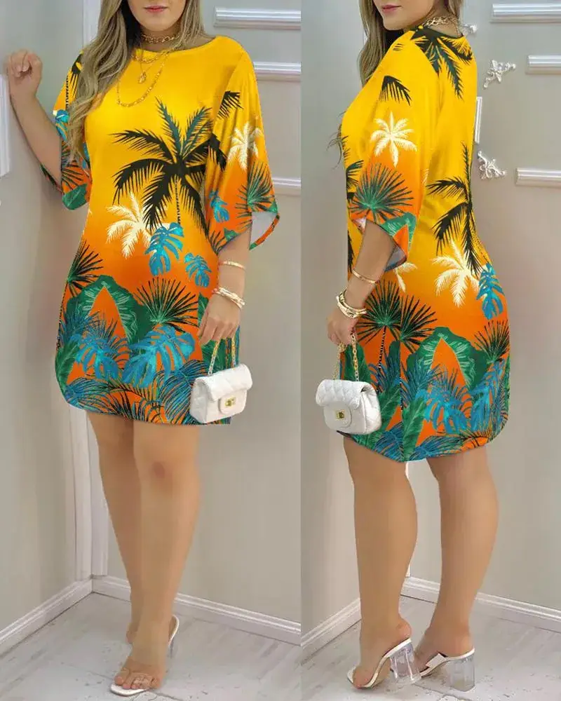 Women Gradient Print Dress Blue Pink Yellow - Image 7