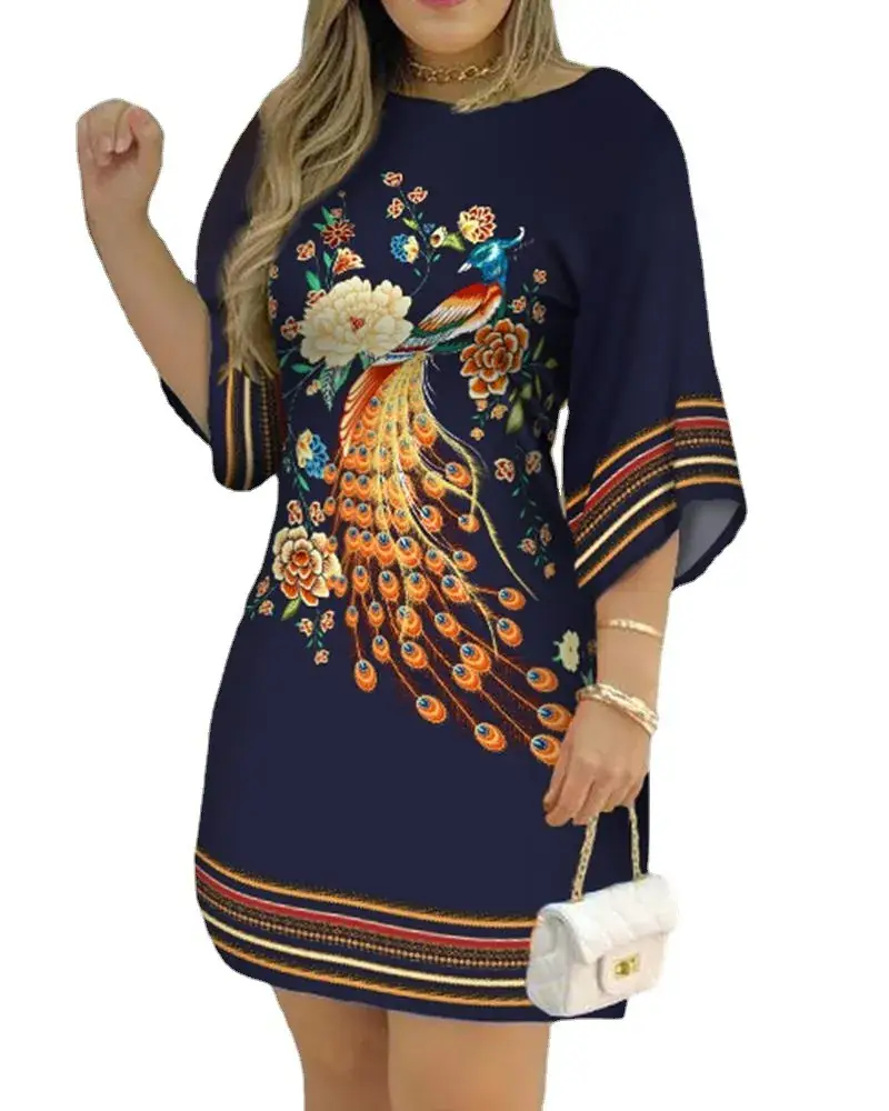 Women Gradient Print Dress Blue Pink Yellow - Image 8