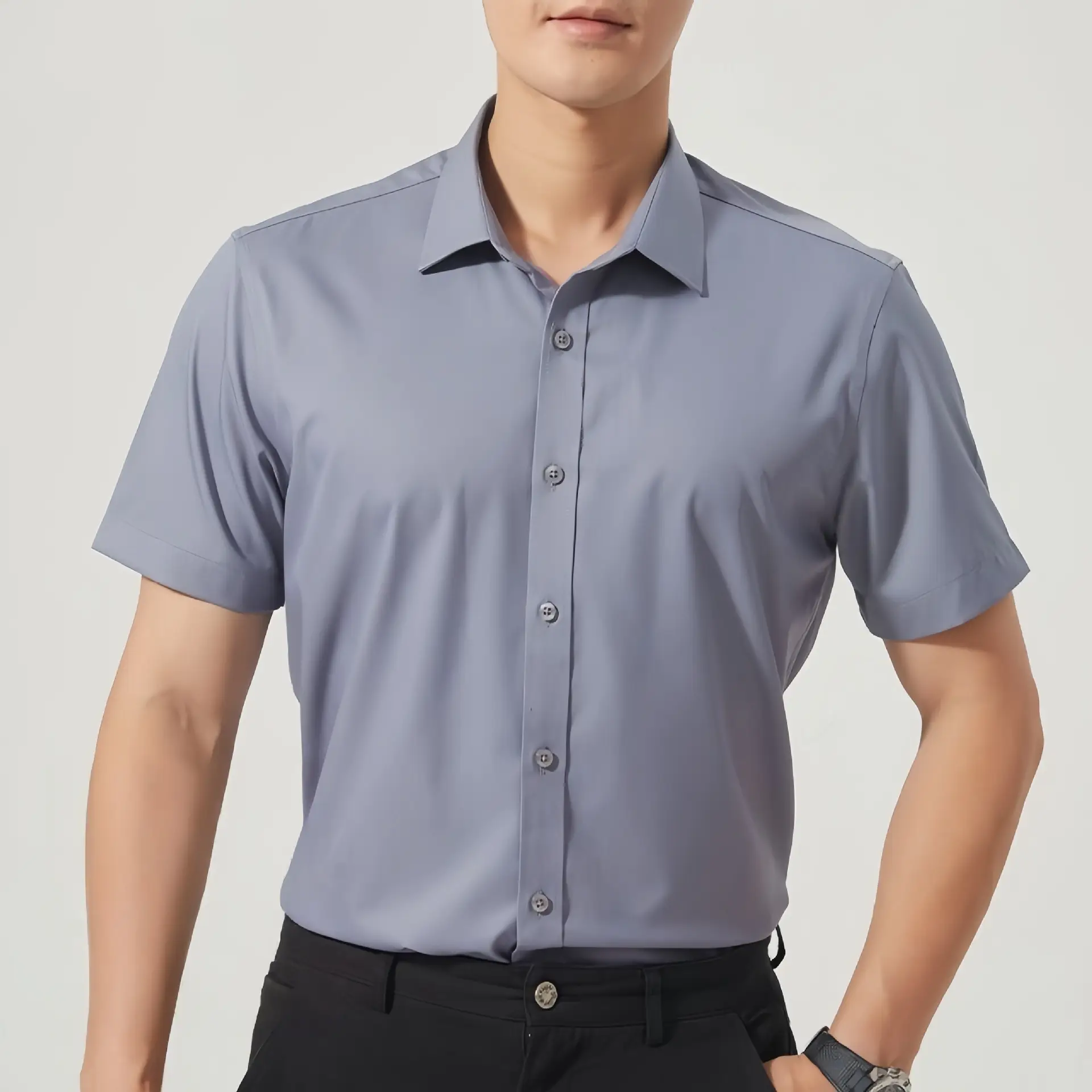 Men Blue Button Down Shirt with Tie — feature 24