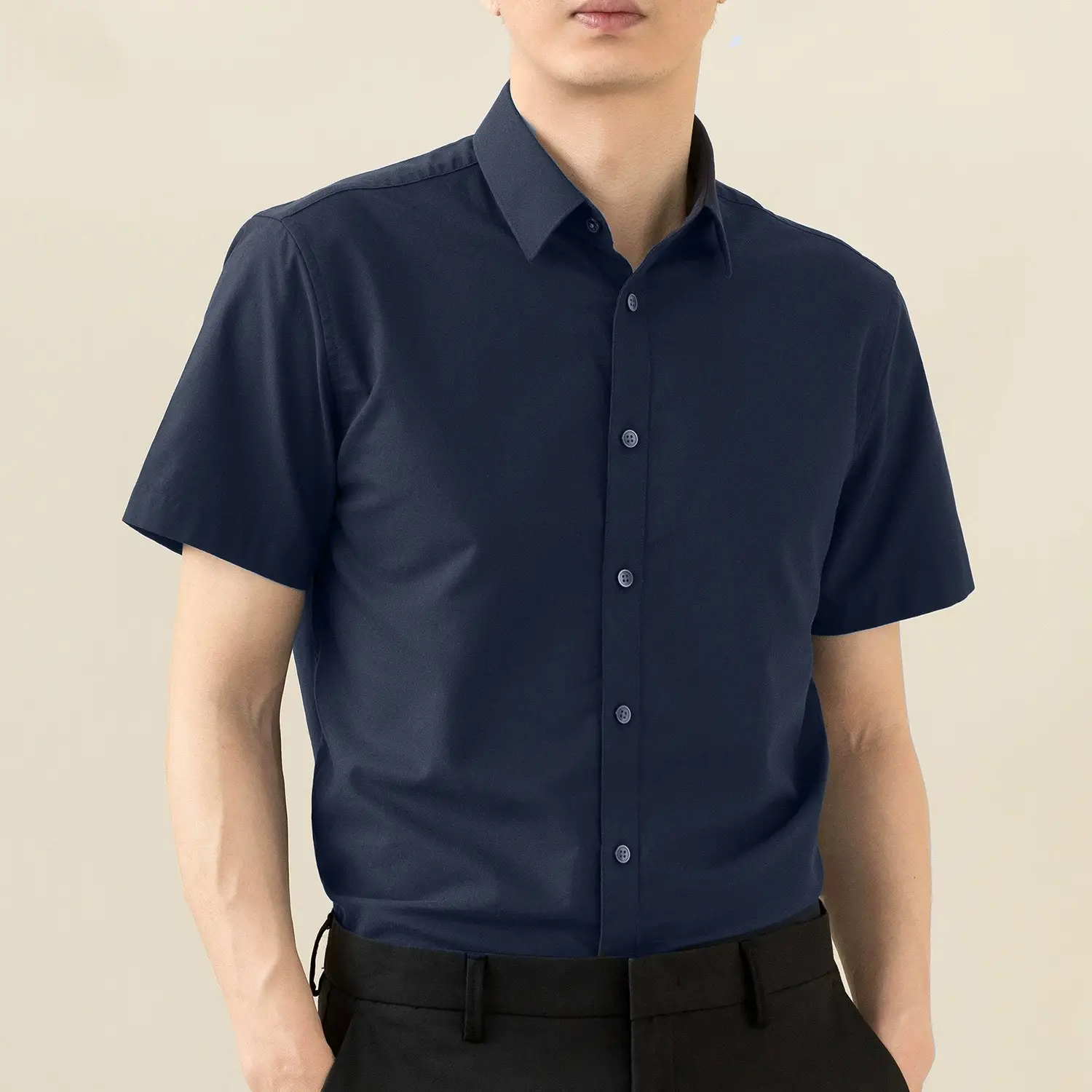 Men Blue Button Down Shirt with Tie - Image 16