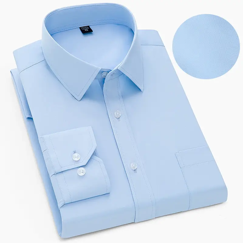 Men Blue Button Down Shirt with Tie - Image 3