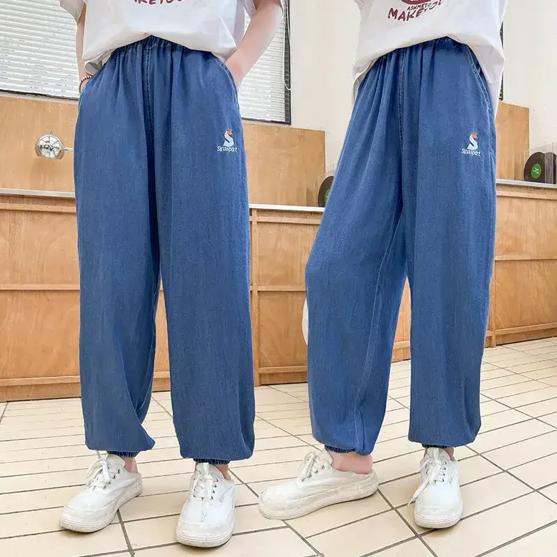 Girls Blue Cotton Trousers Summer Wear Large
