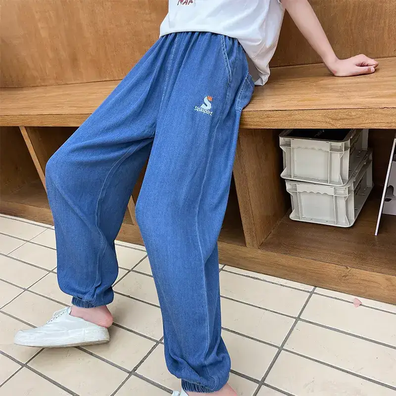 Girls Blue Cotton Trousers Summer Wear Large