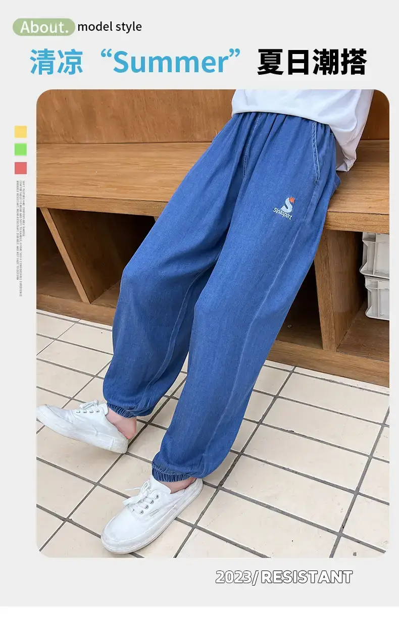 Girls Blue Cotton Trousers Summer Wear Large — feature 1