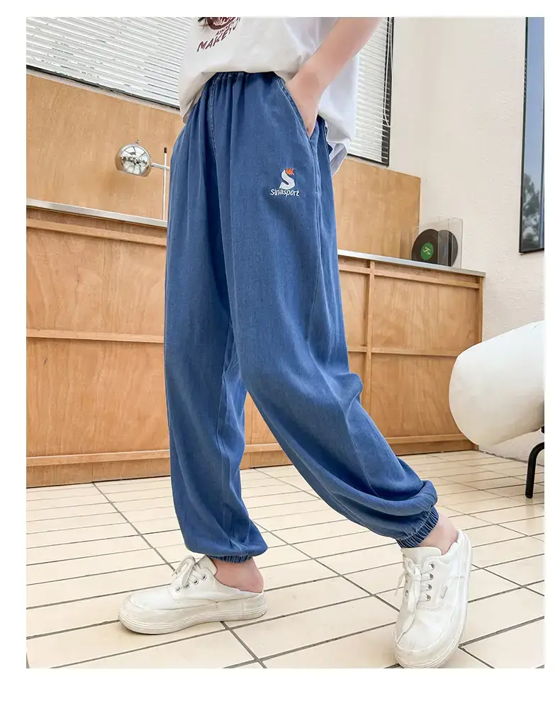 Girls Blue Cotton Trousers Summer Wear Large — feature 10