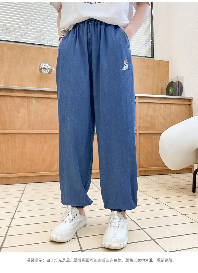 Girls Blue Cotton Trousers Summer Wear Large — feature 11