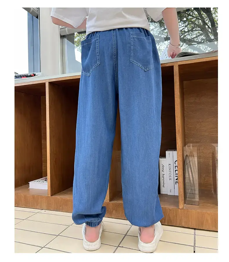 Girls Blue Cotton Trousers Summer Wear Large — feature 13