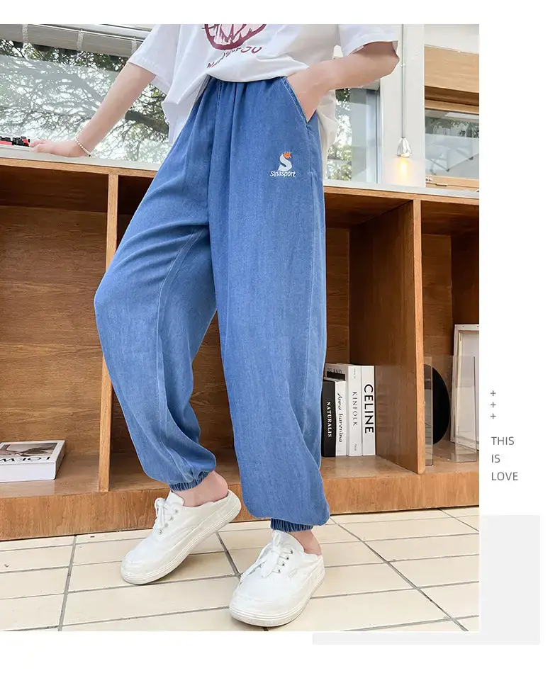 Girls Blue Cotton Trousers Summer Wear Large — feature 14