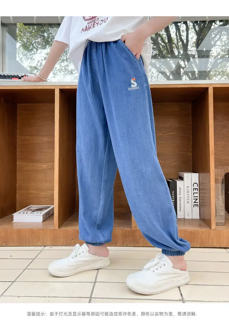 Girls Blue Cotton Trousers Summer Wear Large — feature 15
