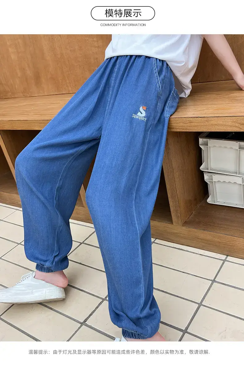 Girls Blue Cotton Trousers Summer Wear Large — feature 6