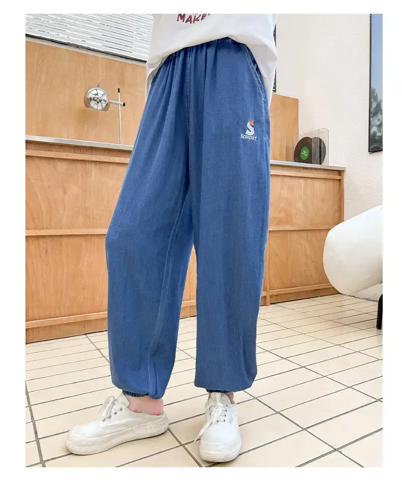 Girls Blue Cotton Trousers Summer Wear Large — feature 7