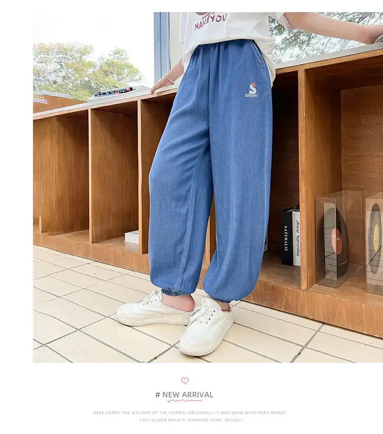 Girls Blue Cotton Trousers Summer Wear Large — feature 9