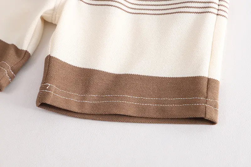 Children Striped Shorts Set Brown Cream Cotton Summer Suit — feature 13