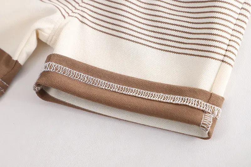 Children Striped Shorts Set Brown Cream Cotton Summer Suit — feature 14