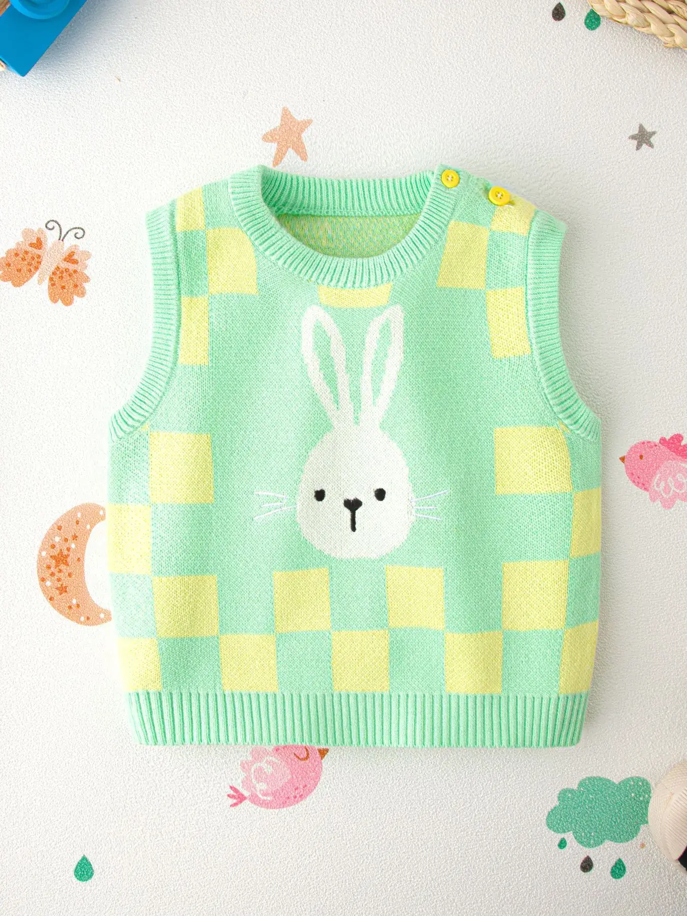 Green Bunny Knitted Vest for Kids - Image 2