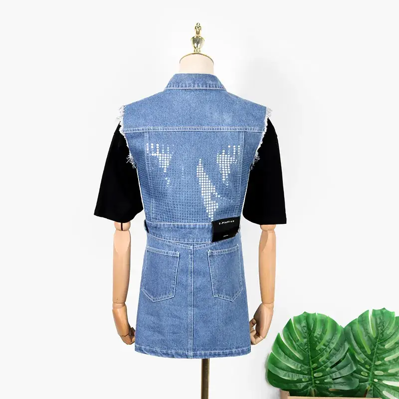 Denim Vest & Coat Set Retro Style Two Piece Suit