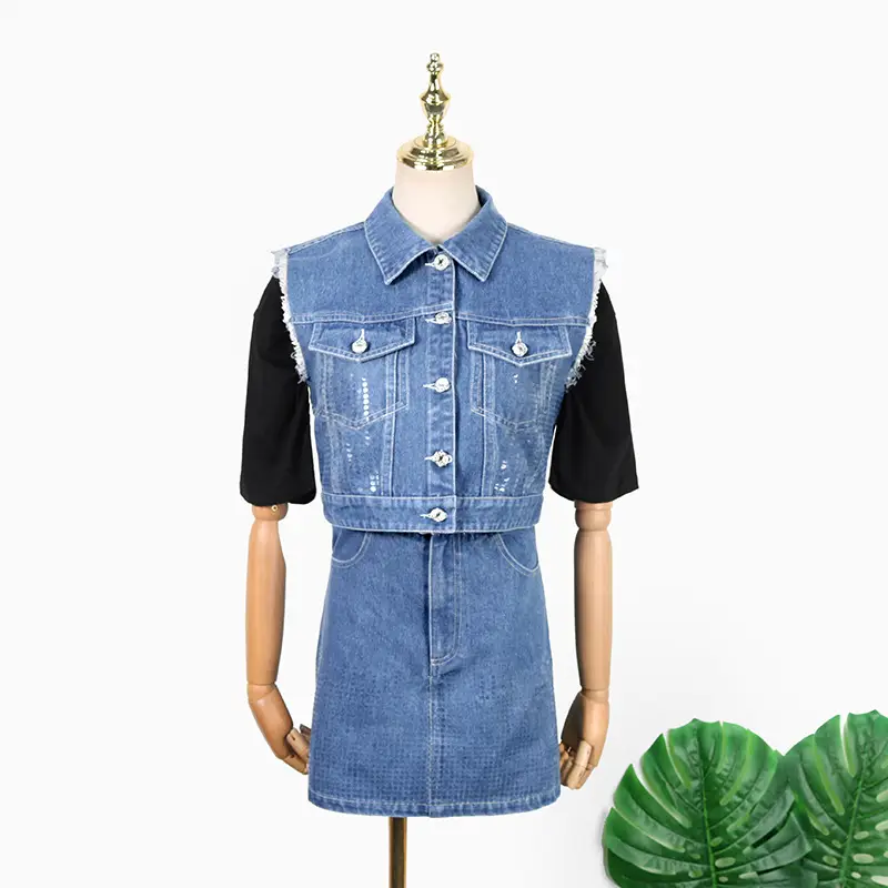 Denim Vest & Coat Set Retro Style Two Piece Suit — feature 5
