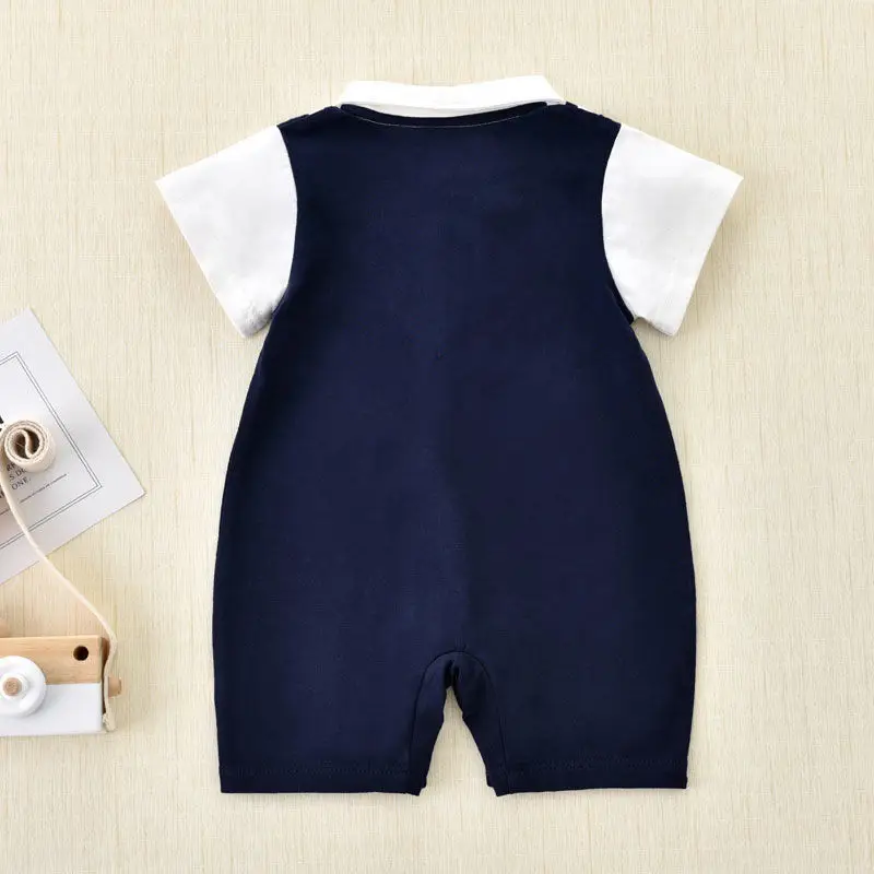 Baby Navy Blue Bowtie One-Piece Summer Outfit — feature 4