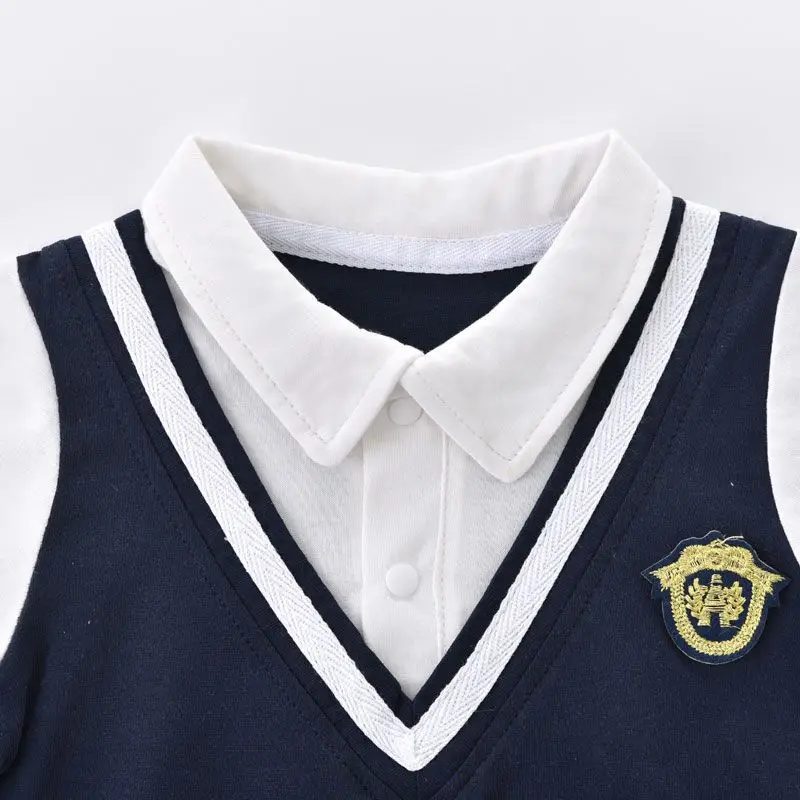 Baby Navy Blue Bowtie One-Piece Summer Outfit — feature 5