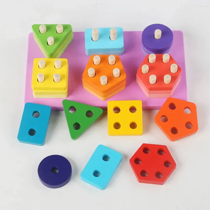 Montessori Geometry Wooden Cross-Border Children's Early Education Educational Color Cognitive Shape Matching Building Blocks Three-Dimensional - Image 8