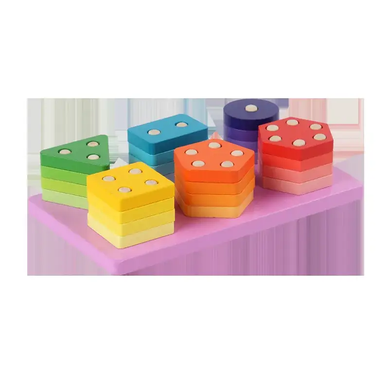 Montessori Geometry Wooden Cross-Border Children's Early Education Educational Color Cognitive Shape Matching Building Blocks Three-Dimensional - Image 9