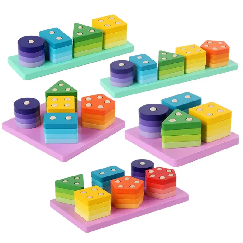 Montessori Geometry Wooden Cross-Border Children's Early Education Educational Color Cognitive Shape Matching Building Blocks Three-Dimensional - Image 10