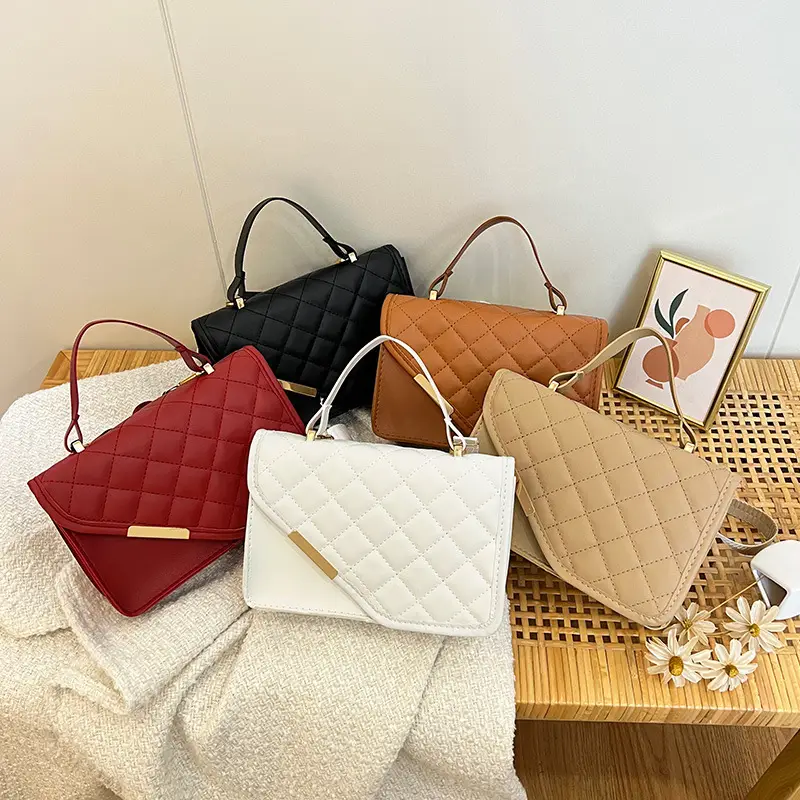 2023 Rhombus Embroidered Crossbody Bag Beige Gold - Image 6