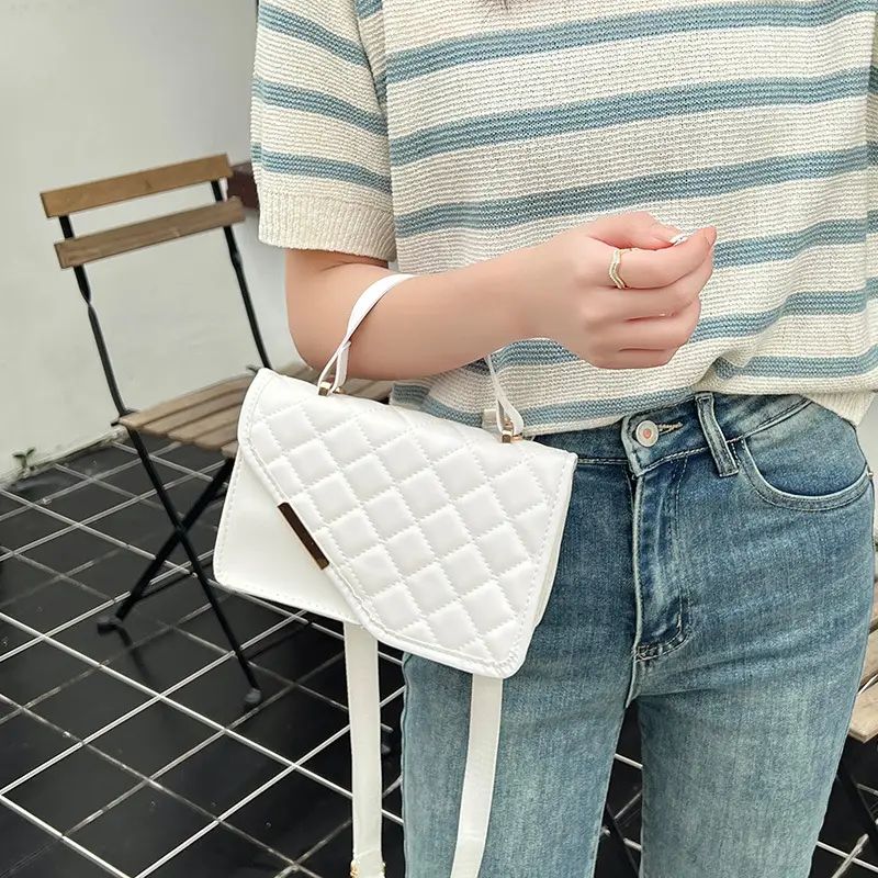 2023 Rhombus Embroidered Crossbody Bag Beige Gold - Image 7