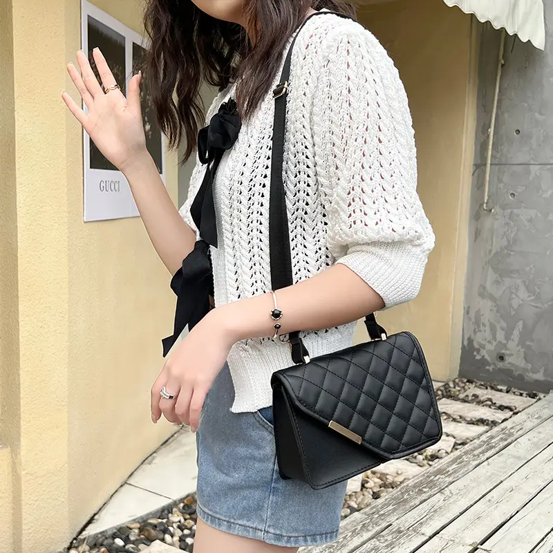 2023 Rhombus Embroidered Crossbody Bag Beige Gold - Image 9