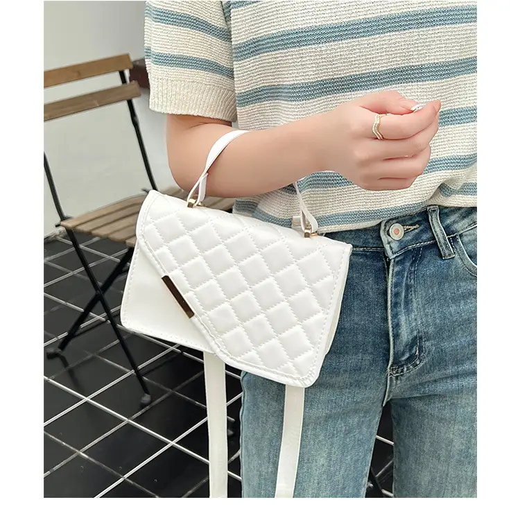2023 Rhombus Embroidered Crossbody Bag Beige Gold — feature 10