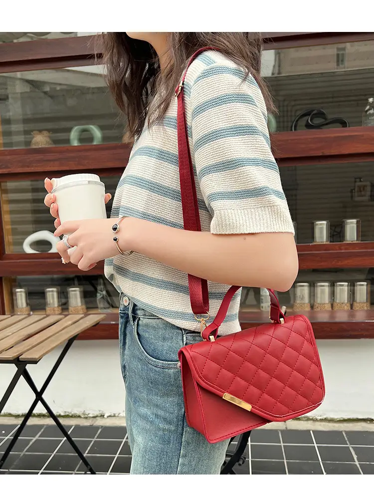 2023 Rhombus Embroidered Crossbody Bag Beige Gold — feature 17