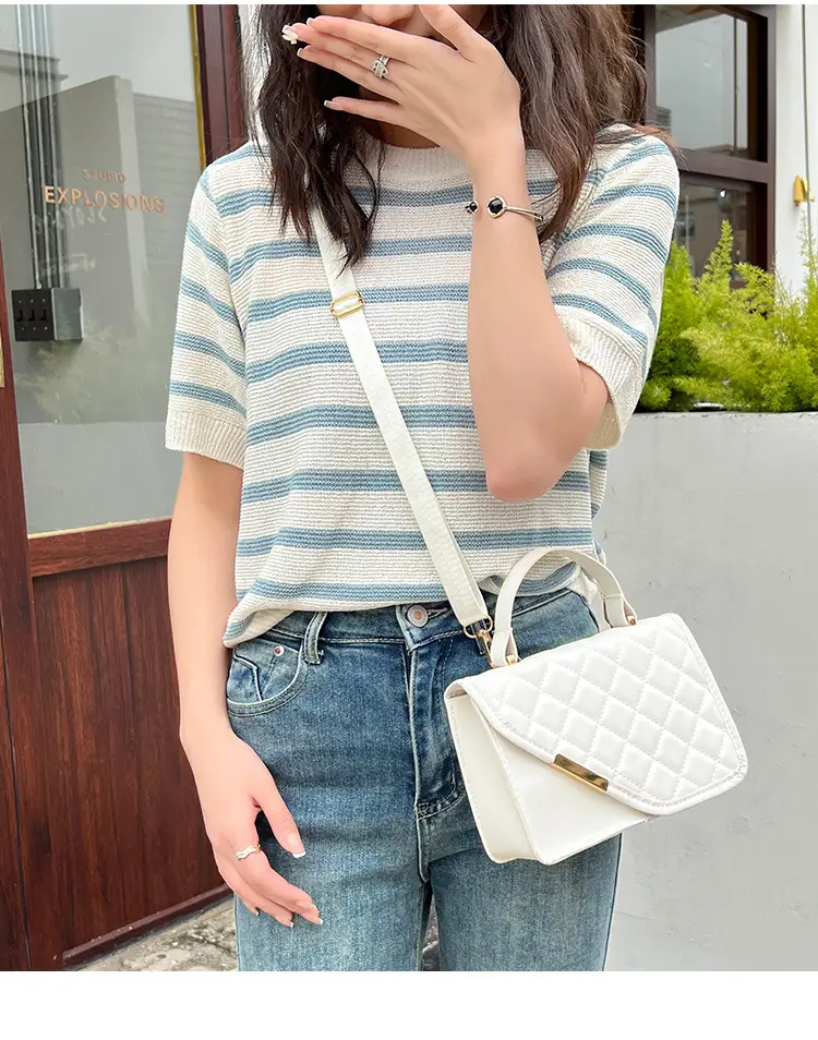 2023 Rhombus Embroidered Crossbody Bag Beige Gold — feature 8