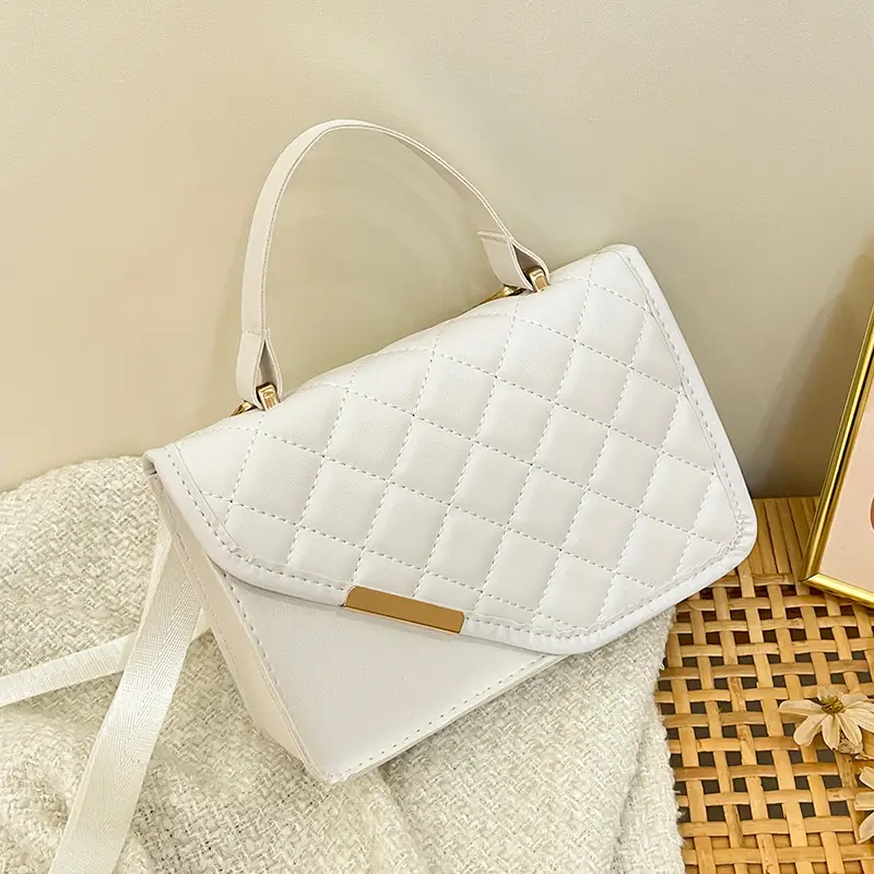 2023 Rhombus Embroidered Crossbody Bag Beige Gold - Image 2