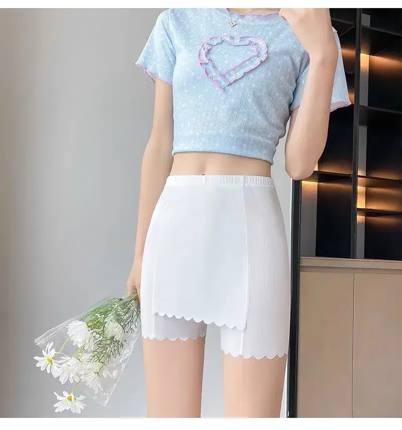 Women Heart Print Ice Silk Leggings White Shorts Set