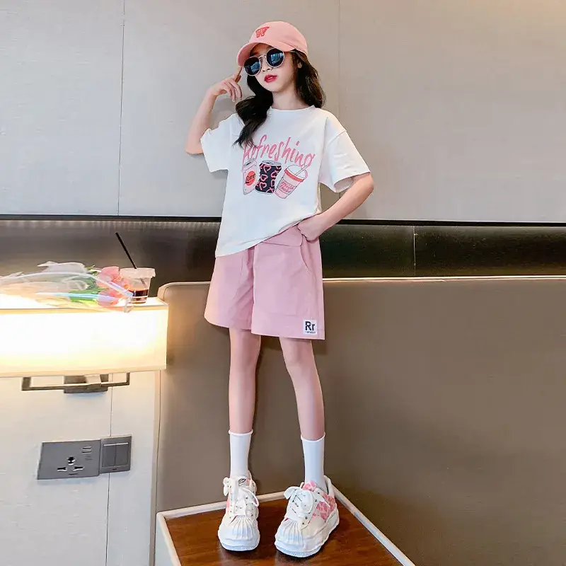 Girls Summer 2-Piece Short Sleeve Shorts Set Mint Green