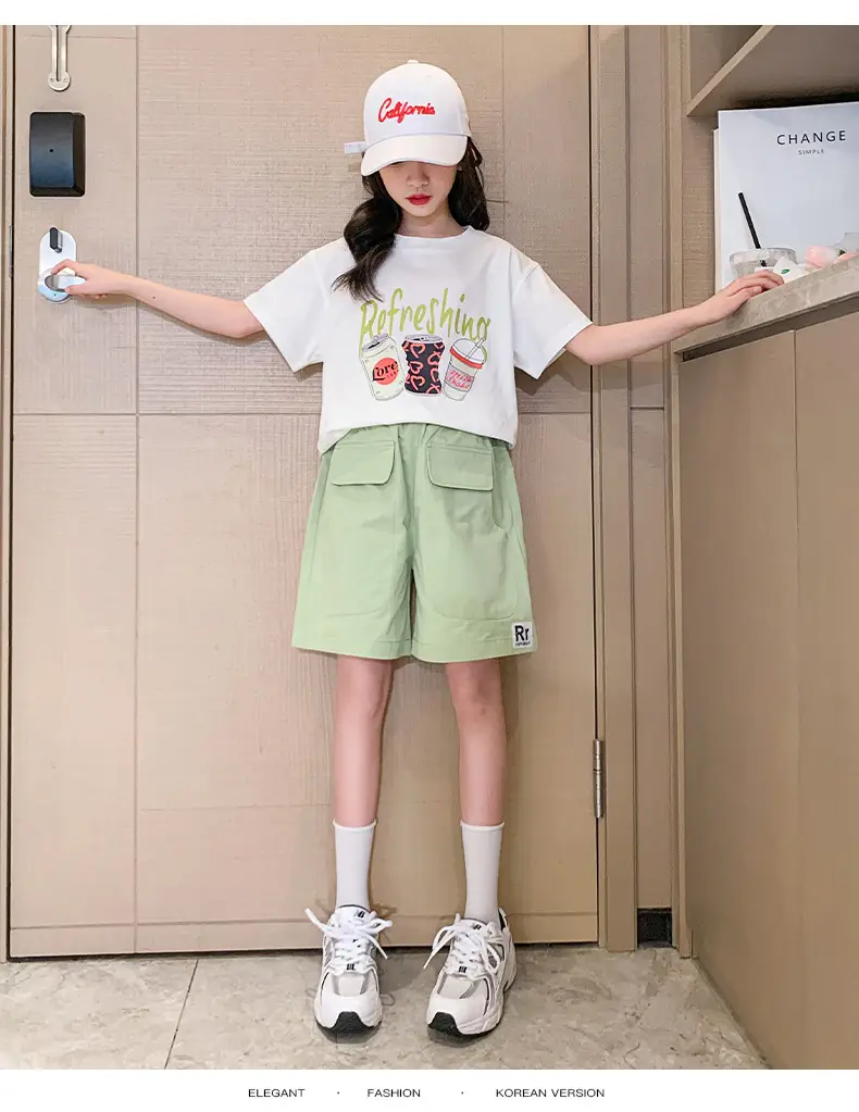 Girls Summer 2-Piece Short Sleeve Shorts Set Mint Green — feature 13